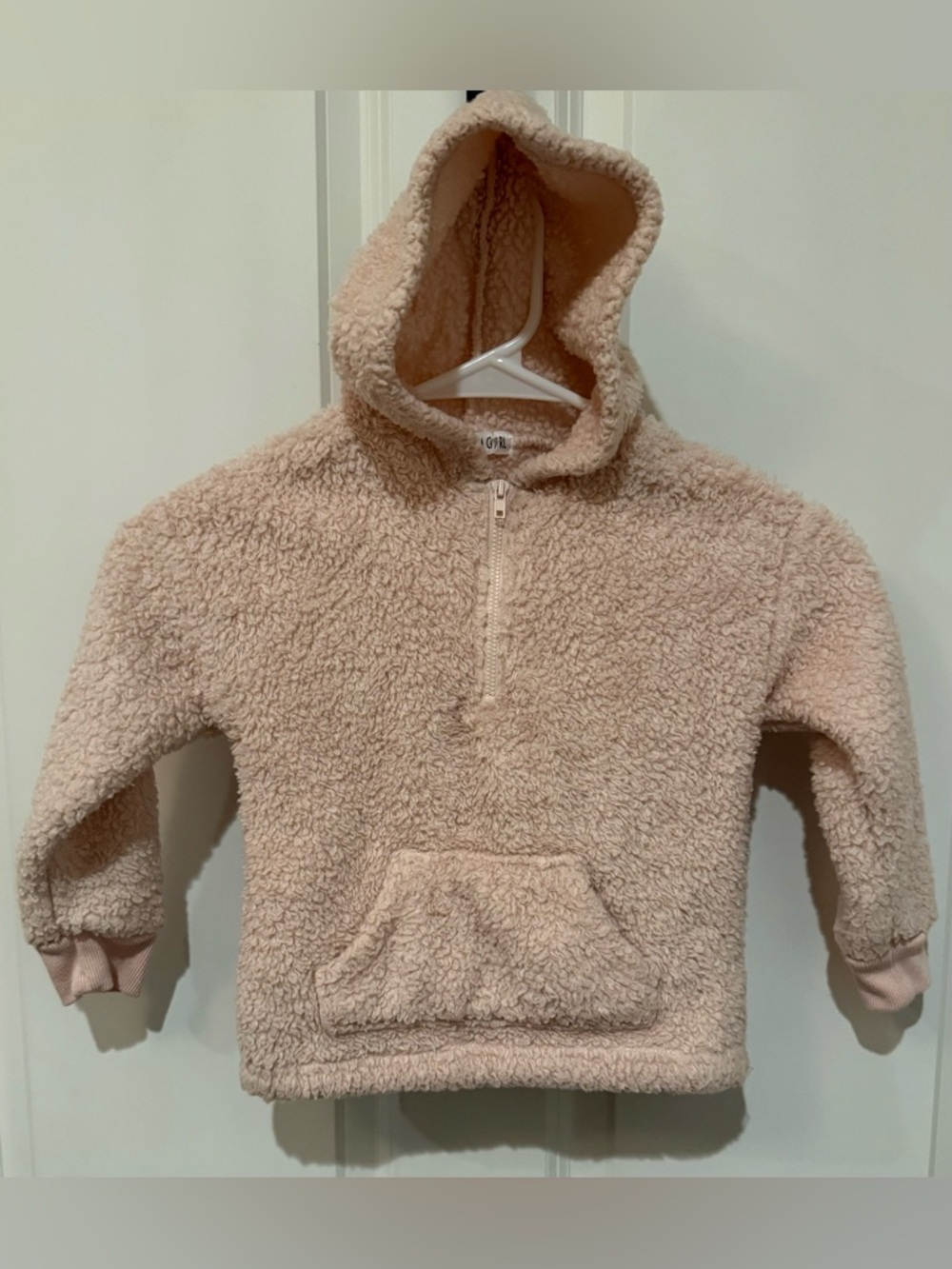 Kids Plush Sherpa Half-Zip Hoodie - Light Pink